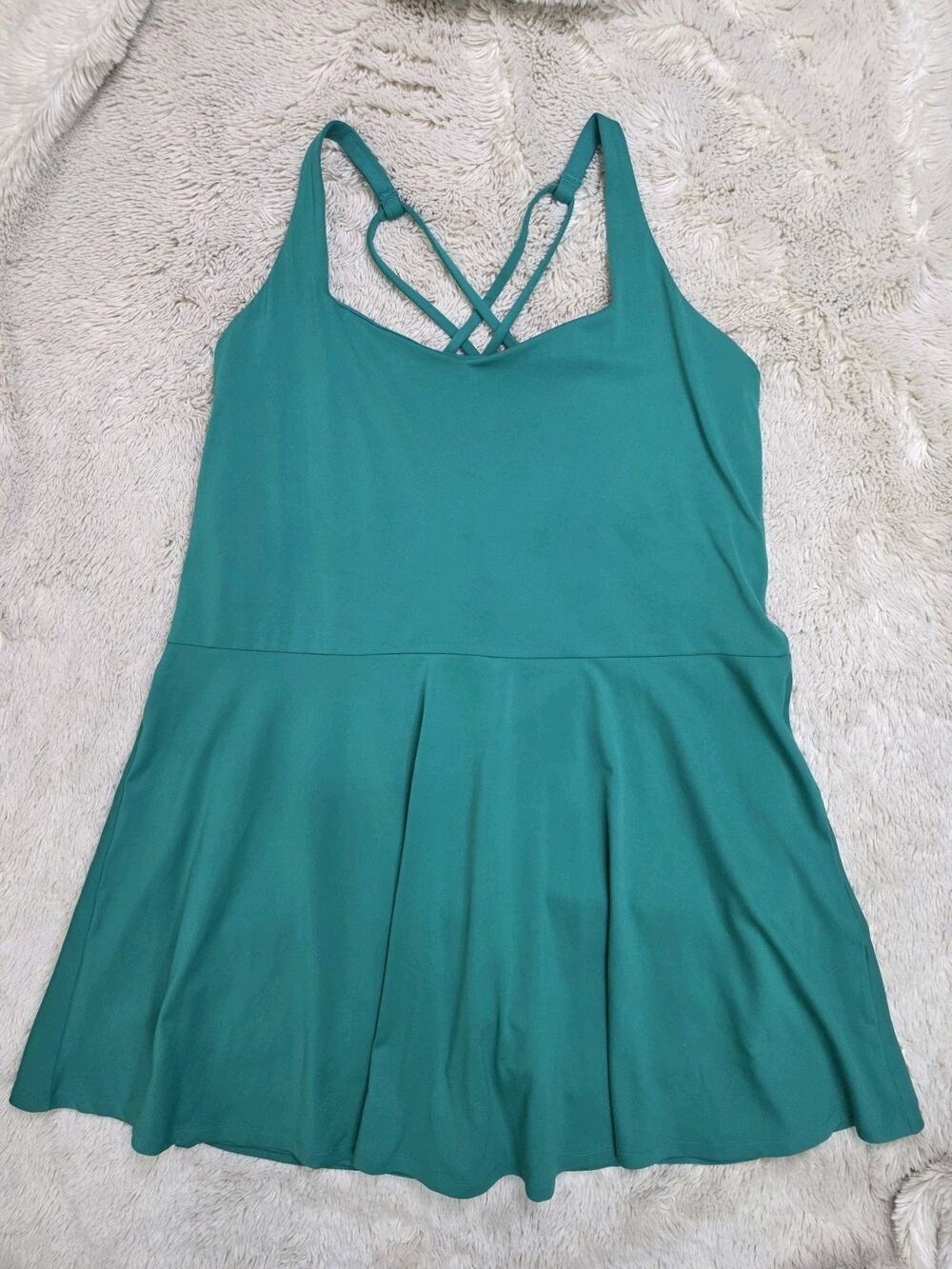 Girlfriend Collective Women's Green Skater Dress Attached Shorts Plus Size 4XL